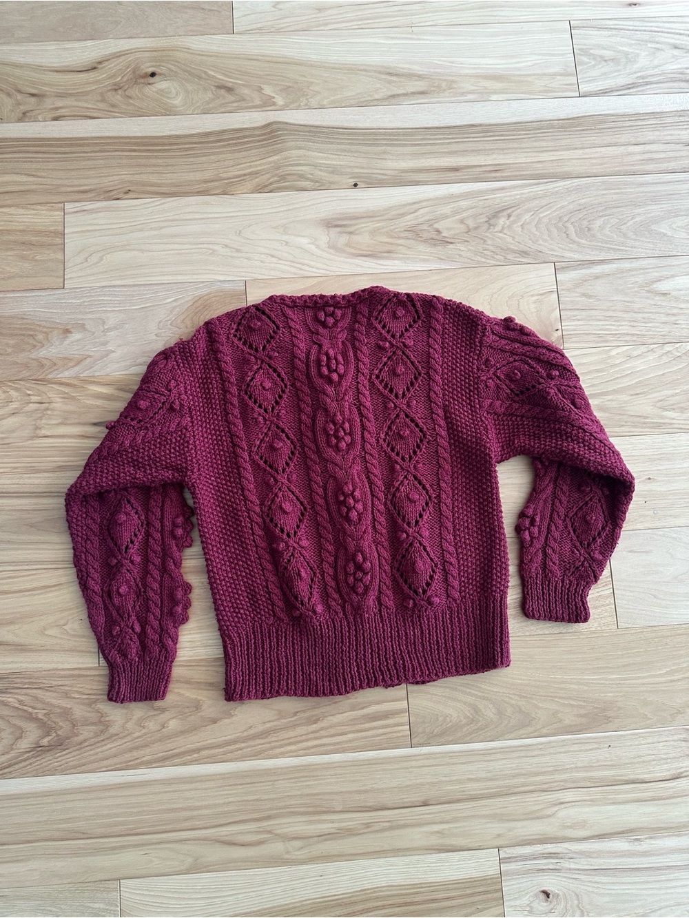 Vintage J.G.Hook Cardigan Sweater- Burgundy Popcorn Knit - Small - Picture 4 of 4